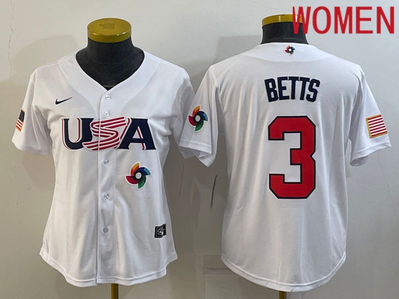 Women 2023 World Cub USA #3 Betts White Nike MLB Jersey9->women mlb jersey->Women Jersey